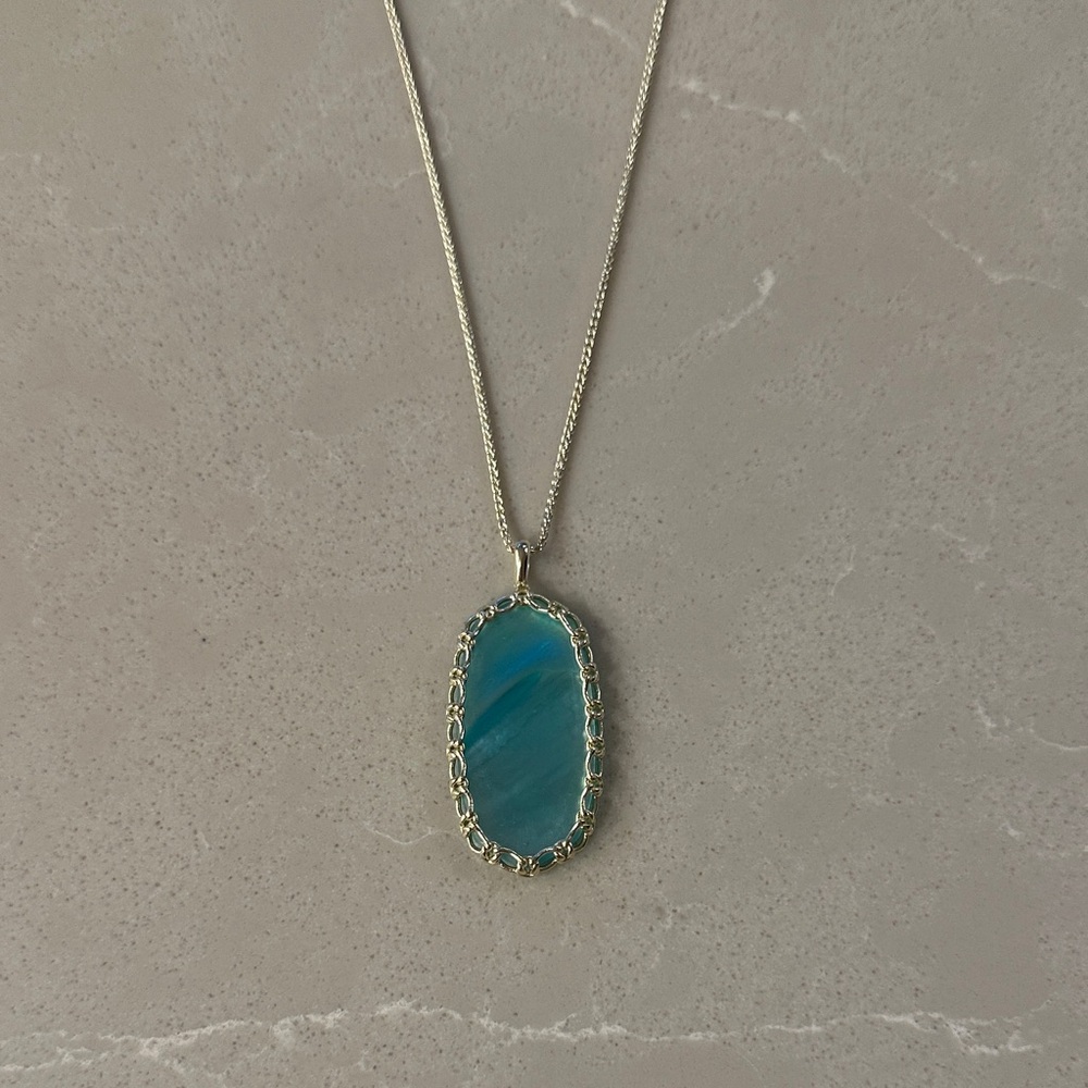 Kendra Scott Gold Necklace with Iridescent teal Pendant